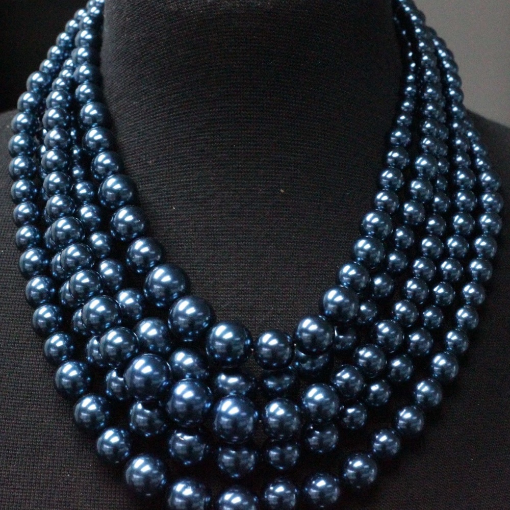 Royal Blue 3 Strand Necklace Set